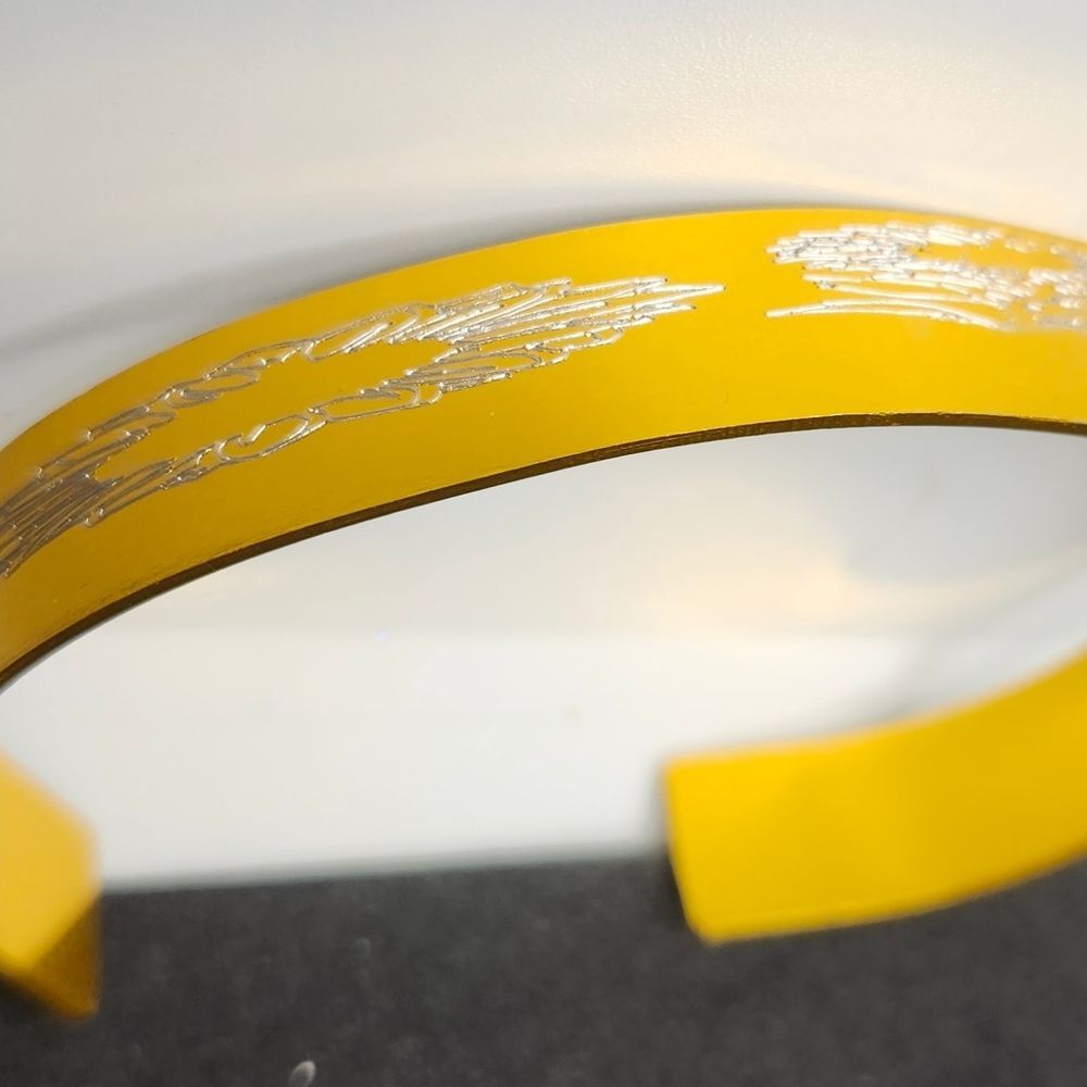 Hand Crafted Engraved Cuff Bracelet Gold Color SunFlower - Picture 3 of 16